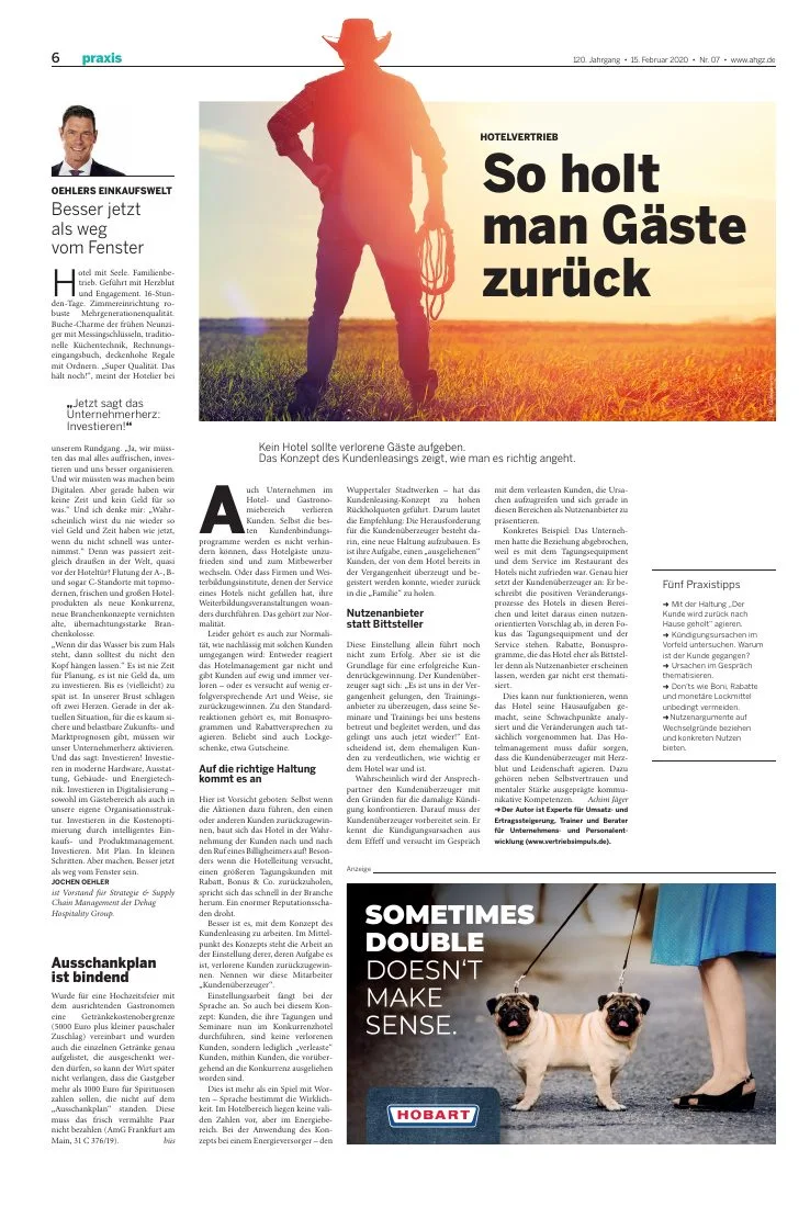 Zeitungsbeitrag der ahgz: So holt man Gäste zurück
