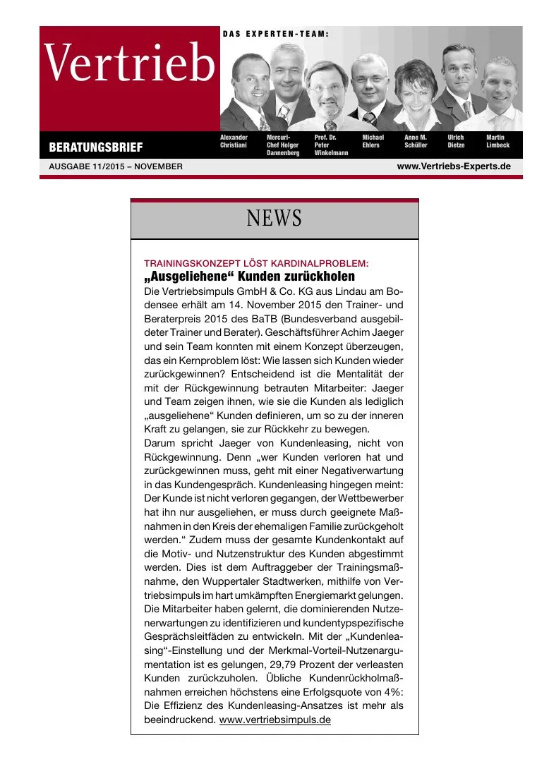 Vertriebs-Experts Beratungsbrief, Ausgabe November 2015